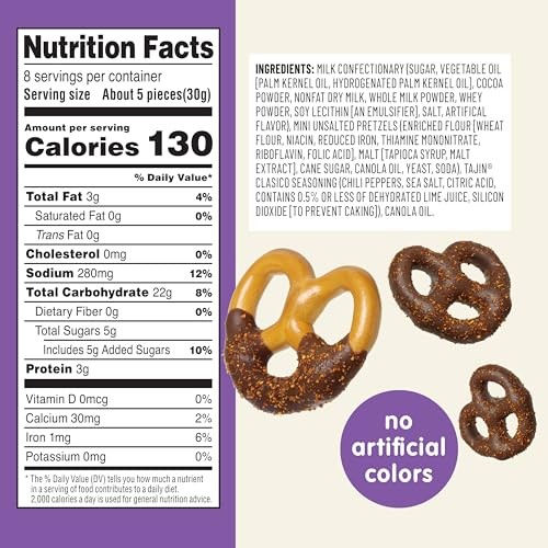 Snak Club Tajin Chocolatey Mini Pretzels, Chocolate Covered Pretzels with Chili and Lime Seasoning, Mild, No Artificial Colors, 8 Oz Resealable Bag thumbnail