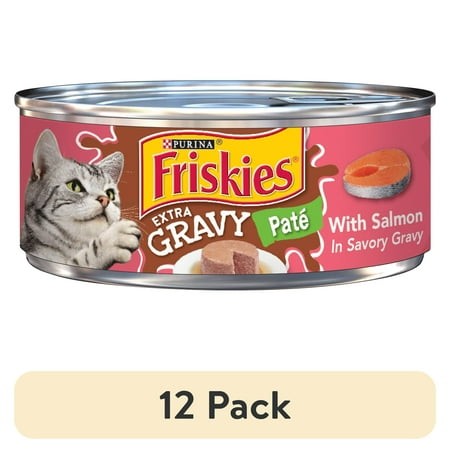 (12 Pack) Purina Friskies Extra Gravy Pate with Salmon  Wet Cat Food  5.5 Oz Cans