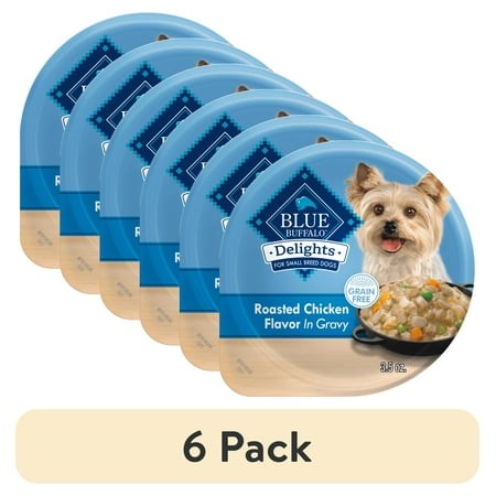 (6 Pack) Blue Buffalo Delights Small Breed Roasted Chicken Flavor in Hearty Gravy Wet Dog Food for Adult Dogs  Grain-Free  3.5 Oz. Cup