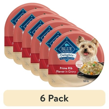 (6 Pack) Blue Buffalo Delights Small Breed Prime Rib in Gravy Wet Dog Food for Adult Dogs  Grain-Free  3.5 Oz. Cup