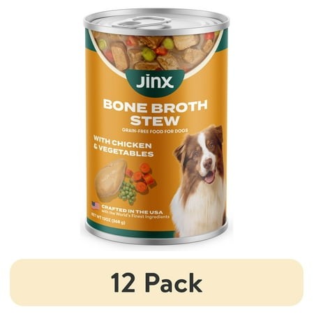 (12 Pack) Jinx Bone Broth Stew Grain-Free Chicken & Vegetables Wet Dog Food  13 Oz Can