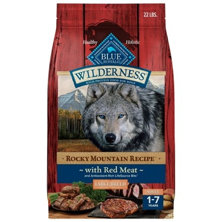 Blue Buffalo Wilderness Rocky Mountain Recipe High Protein Large Breed Adult Dry Dog Food  Natural Ingredients Plus Wholesome Grains  Red Meat  22 Lb.