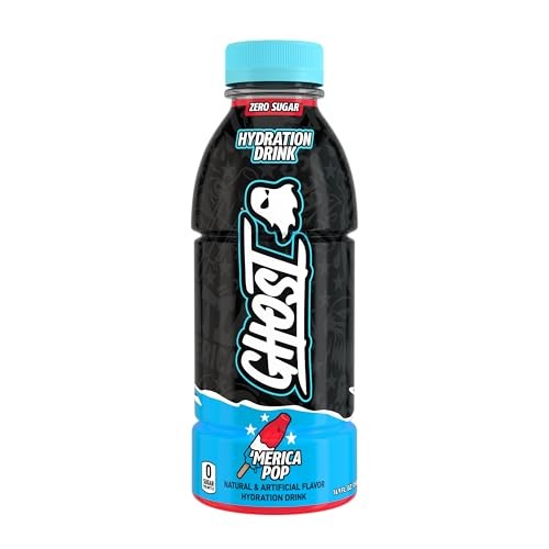 GHOST Hydration Drink, 'Merica Pop - RTD Sports Drink with Electrolytes, Natural Vitamins & Minerals - All Day Lifestyle Hydration Beverage - Zero Caf