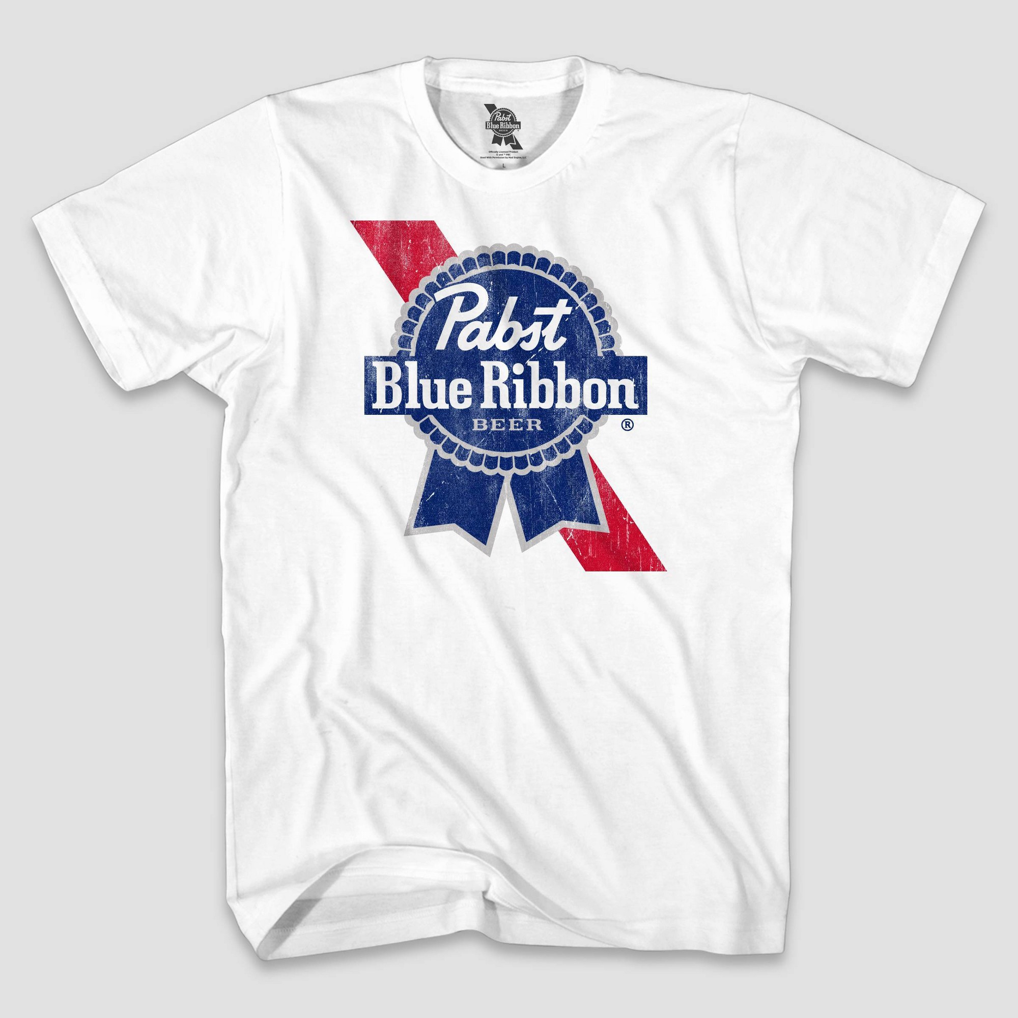 Men's Pabst Blue Ribbon Logo Short Sleeve Graphic T-Shirt - White L, Blue/White thumbnail