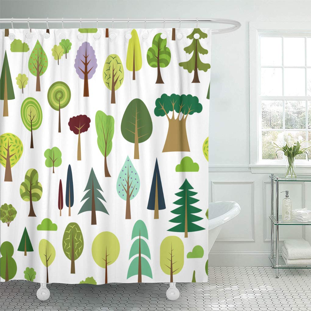 KSADK Colorful of Different Trees and Bushes Forest on White Simple Cartoon Flat the Best Shower Curtain Bath Curtain 60x72 Inch