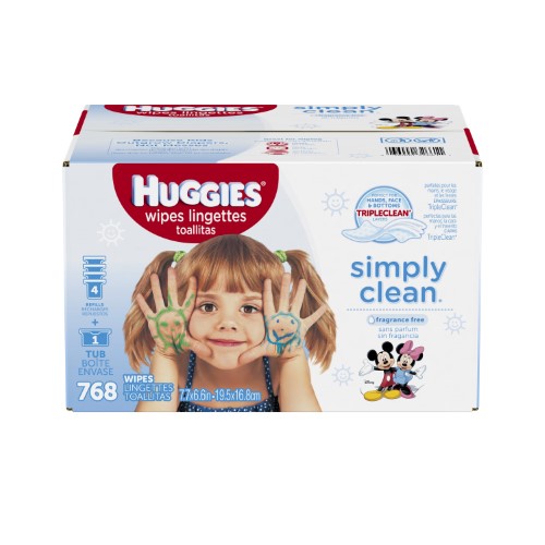 Huggies Simply Clean Baby Wipes, Unscented, Pop-up Tub + 4 Refills (768 Count)