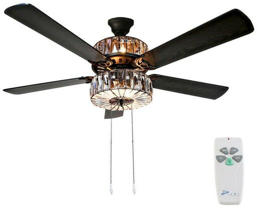 Ceiling Fan with Light Remote Control 52 in. Clear Indoor Caged Crystal 5 Blade
