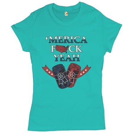 Tee Hunt Merica FCK Yeah T-Shirt Patriotic American Pride Drinking Beer Women S T-Shirt Tee  Light Blue  Small