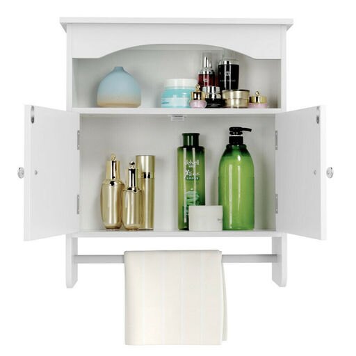 Bathroom Wall Mount Cabinet Medicine Storage Shelf Door Cupboard W/ Towel Bar