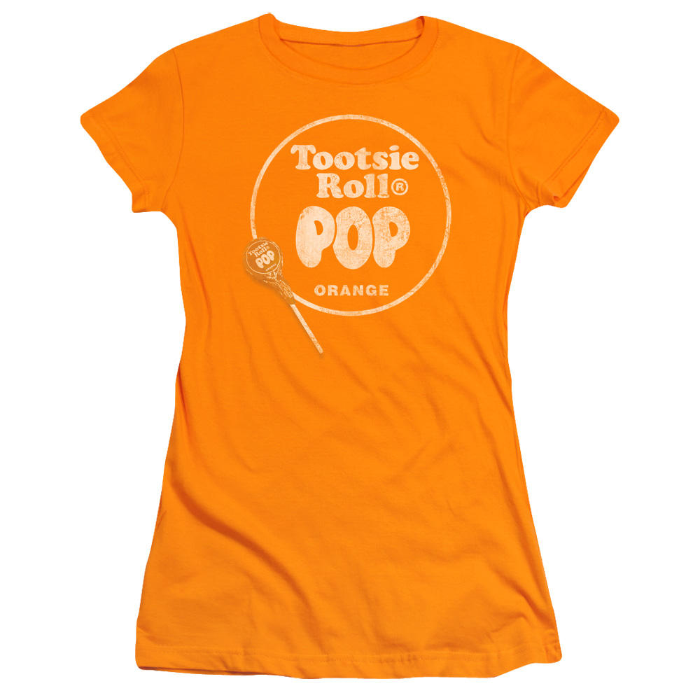 Tootsie Roll Chocolate Candy Tootsie Pop Orange Logo Juniors Sheer T-Shirt Tee