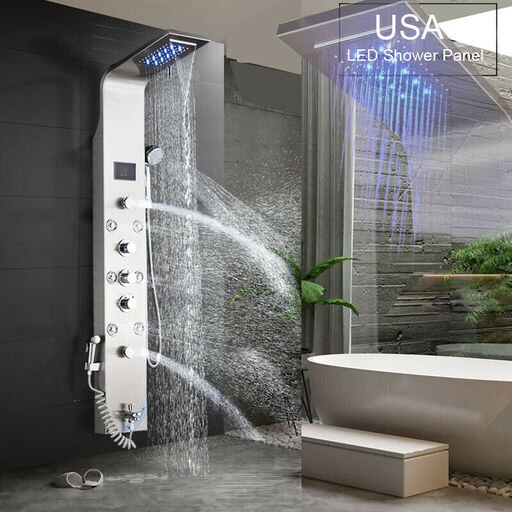 ELLO & ALLO Shower Panel Tower LED Rain Waterfall Massage Body System Jets