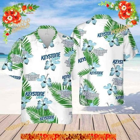 Keystone Light Hibiscus Flower Pattern Hawaiian Shirt Beach Gift for Beer Lovers