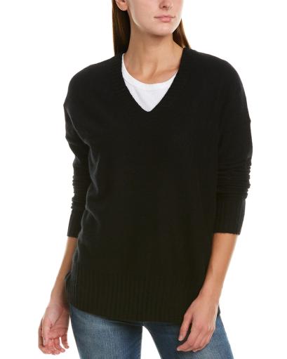 White + Warren Womens Ribbed Cashmere V-Neck Sweater