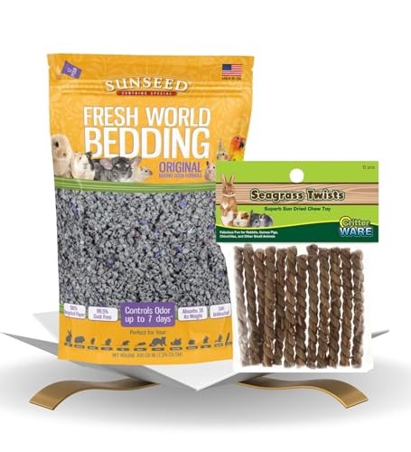Fresh World Bedding Original Baking Soda Formula Bundle with Seagrass Twists – Absorbent, No-Dust Small Animal Bedding, Odor Control for Guinea Pigs