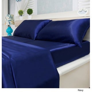 Silver Orchid Wyman Super Soft Deep Pocket 4-piece Satin Sheet Set (Navy - 4 Piece - Queen)