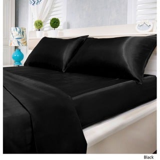 Silver Orchid Wyman Super Soft Deep Pocket 4-piece Satin Sheet Set (Black - 4 Piece - Full)