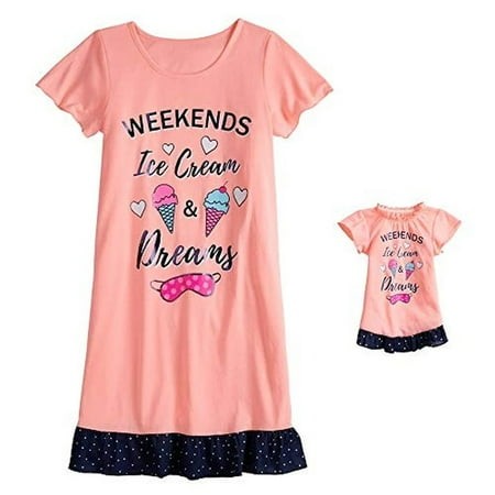 Girl S Polyester Weekends and Ice Cream Peach Nightgown with Doll Gown  Size 10