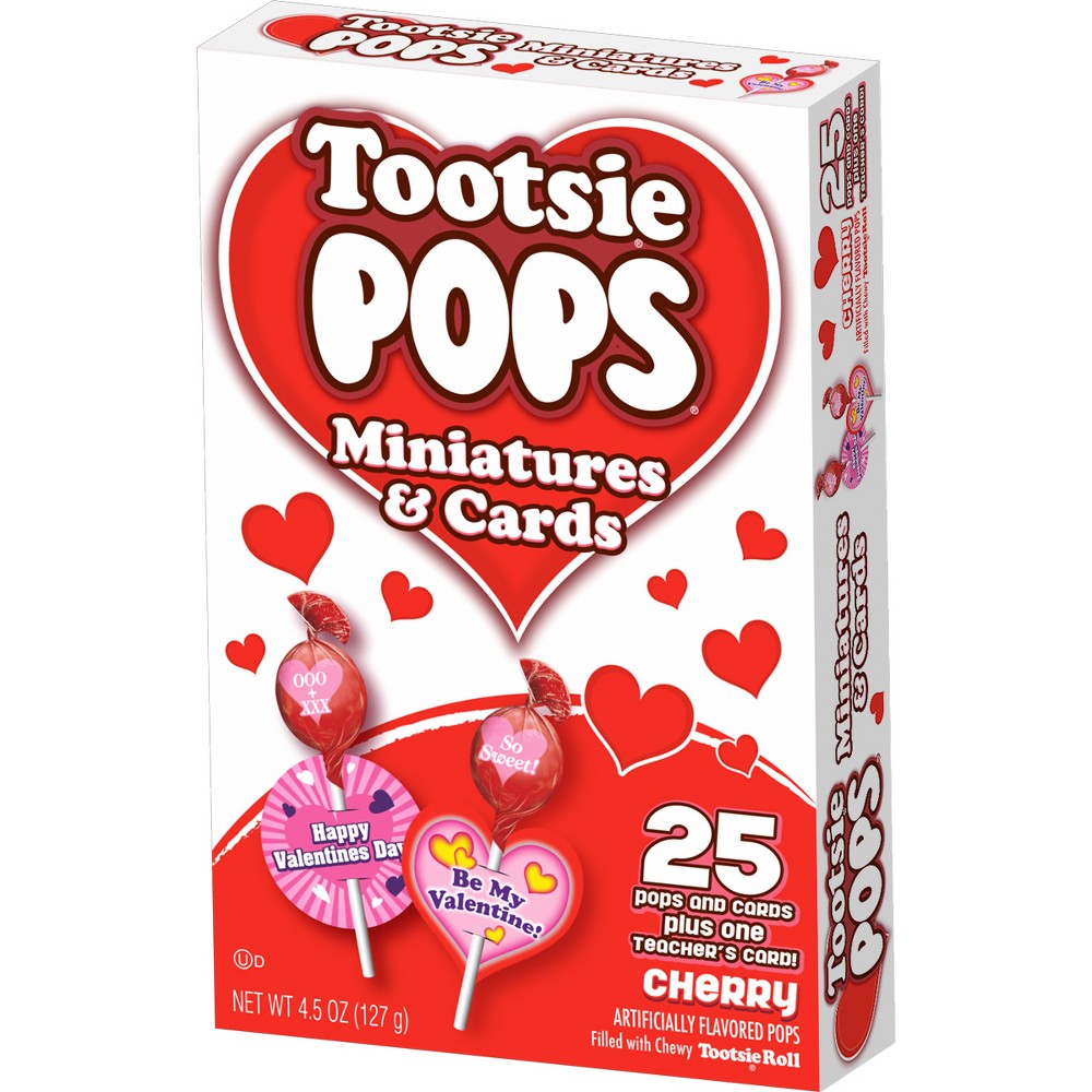Tootsie Roll Valentine's Day Miniatures & Cards Cherry Pops- 25ct/4.5oz