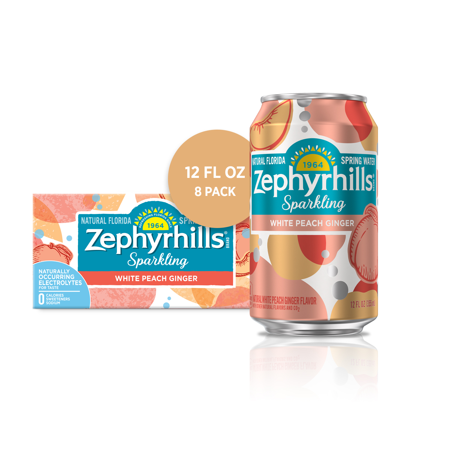 Zephyrhills Sparkling Water, White Peach Ginger, 12 Oz. Can (8 Count)