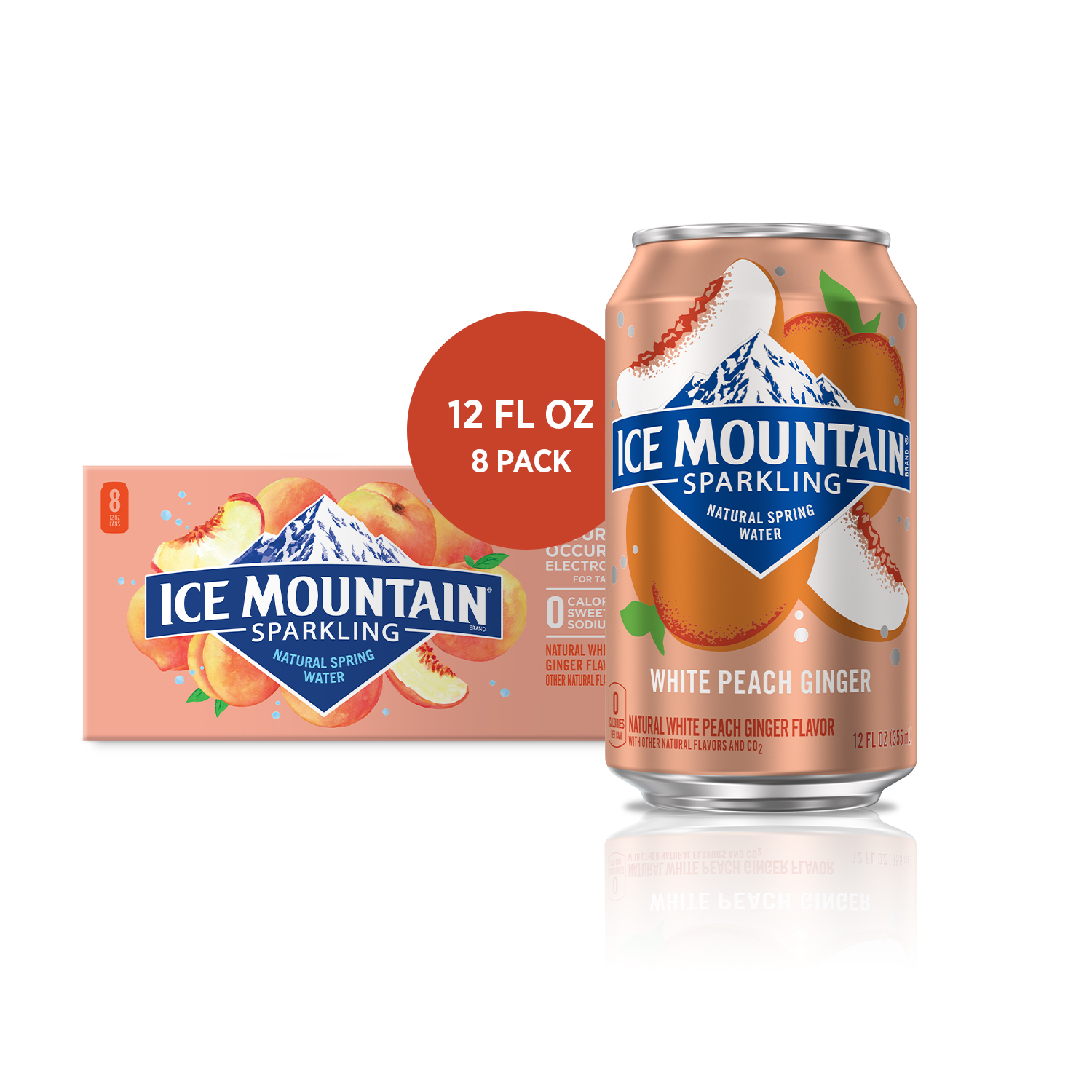 Ice Mountain Sparkling Water, White Peach Ginger, 12 Oz. Can (8 Count)