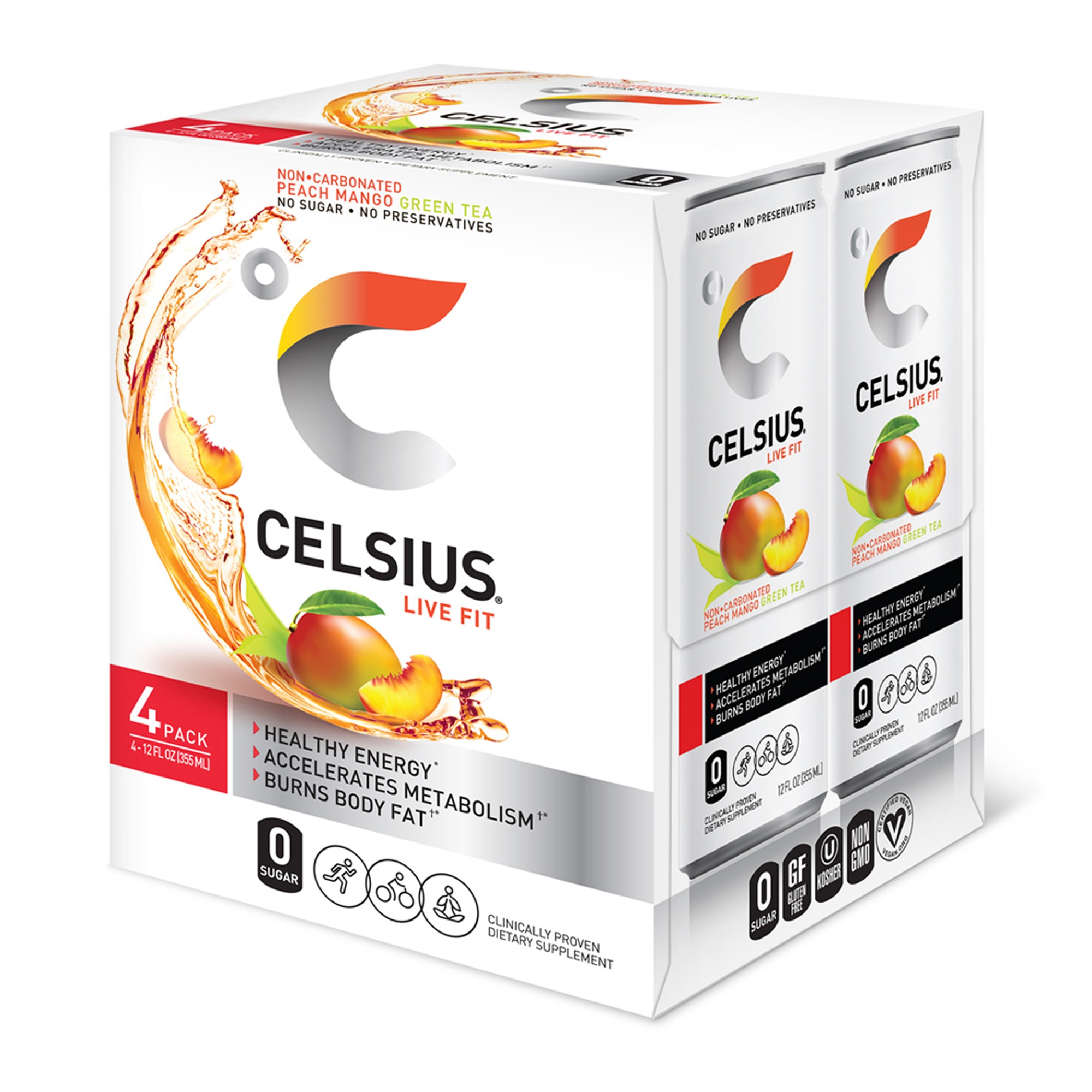 Celsius Drink Peach Mango Green Tea - 4 Pk
