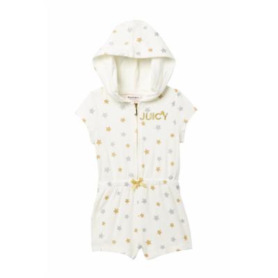 Juicy Couture Girls' Rompers 0036 - Gold Starry Hooded Zip-up Romper - Toddler
