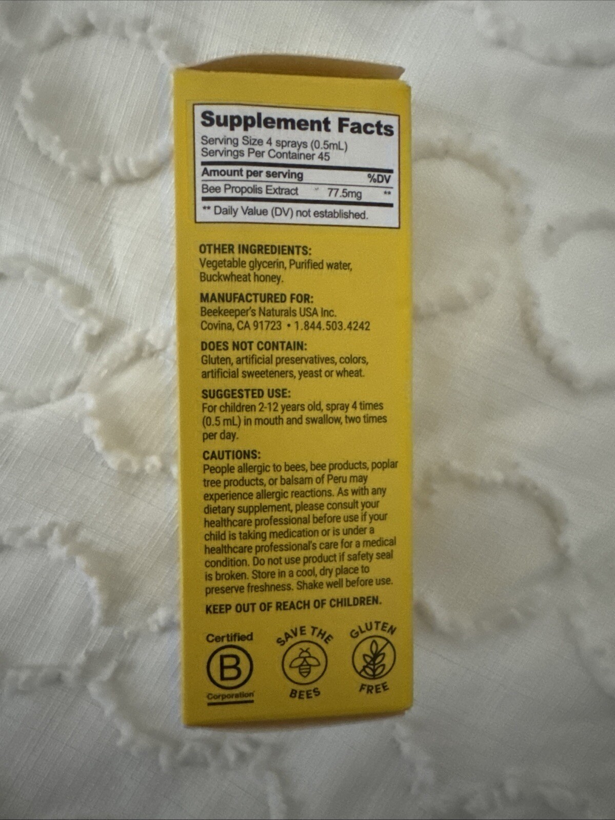 Beekeeper's Naturals Kid's Propolis Immune Support Throat Spray NEW in BOX thumbnail