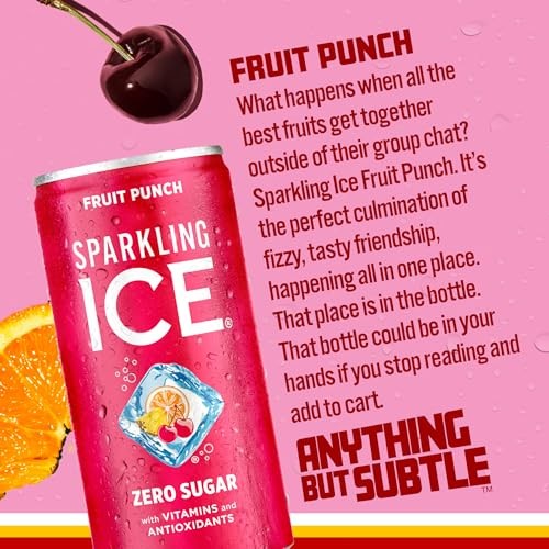 Sparkling Ice Fruit Punch Sparkling Water, with Antioxidants and Vitamins, Zero Sugar, 7.5 Fl Oz Cans (3/10 Pack) thumbnail