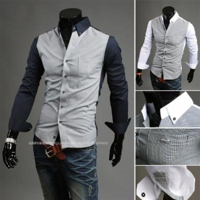 New Fall Fine Houndstooth Color Leisure Shirt Simple Atmosphere 9021 - Navy, M - Medium Navy Blue
