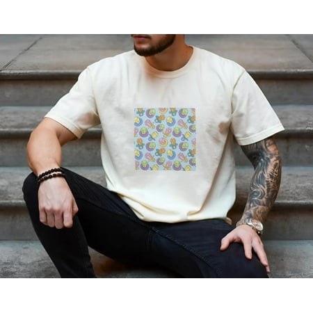 A Rainbow Pastel Ring Pop Candy Pattern Graphic Design Comfort Color T-Shirt  up to Size 4XL