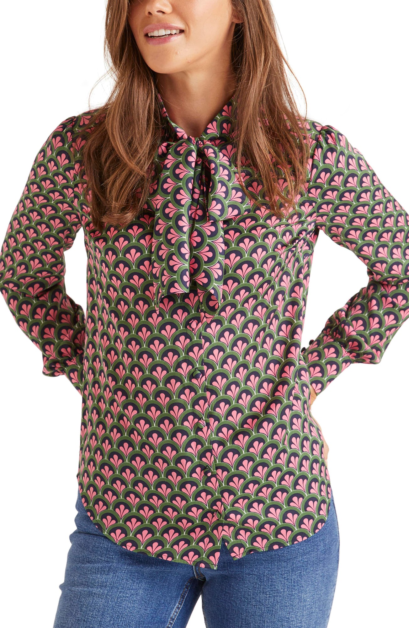 Women's Boden Thelma Tie Neck Blouse, Size 16 (similar to 14W-16W) - Green