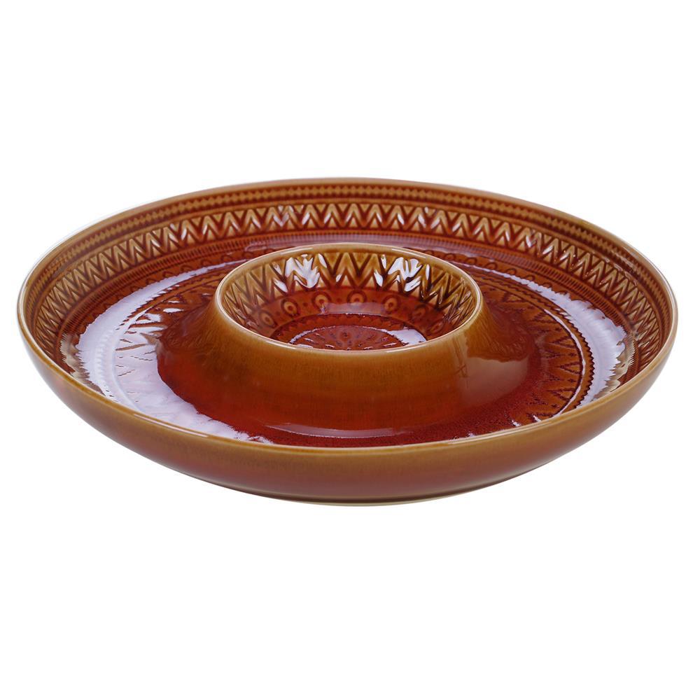 Certified International Multi-Colored 13.5 in. Aztec Rust Chip and Dip