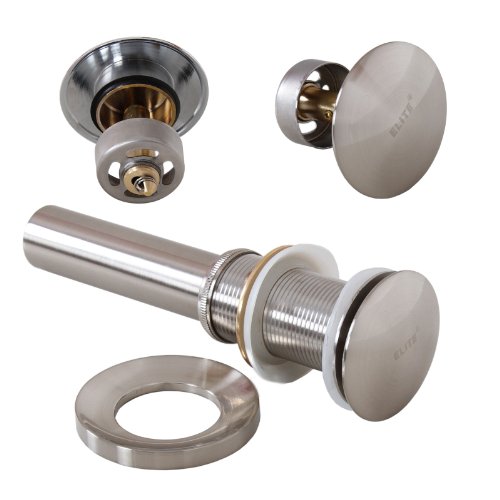 Elite Bathroom Clear Round Glass Vessel Sink & Brushed Nickel Single Lever Faucet Combo & Nickel Pop up Drain Mounting Ring