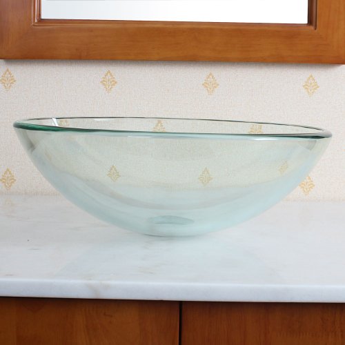 Elite Bathroom Clear Round Glass Vessel Sink & Brushed Nickel Single Lever Faucet Combo & Nickel Pop up Drain Mounting Ring thumbnail