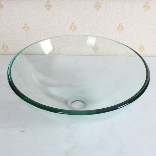Elite Bathroom Clear Round Glass Vessel Sink & Brushed Nickel Single Lever Faucet Combo & Nickel Pop up Drain Mounting Ring thumbnail