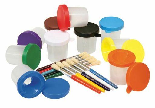 Chenille Kraft Creativity Street No-Spill Paint Cups and Brushes, Assorted Color