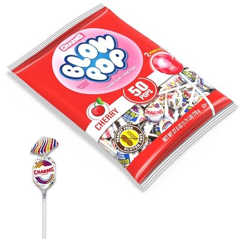 Charms Blow Pop Single Flavor Bag - Cherry Flavored Lollipops with a Bubble Gum Center - Individually Wrapped Hard Candy - Red Candy - Peanut Free, Gl thumbnail