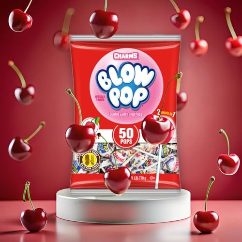 Charms Blow Pop Single Flavor Bag - Cherry Flavored Lollipops with a Bubble Gum Center - Individually Wrapped Hard Candy - Red Candy - Peanut Free, Gl thumbnail