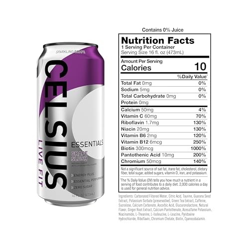 CELSIUS ESSENTIALS™ Sparkling Grape Slush, Sugar Free Performance Energy Drink, 16 Fl Oz (Pack of 12) thumbnail