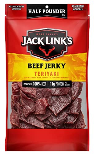 Jack Link's Beef Jerky, Teriyaki, Half Pounder Large Jerky Bag - Flavorful Meat Snack, Ready to Eat Protein Snacks with 11g of Protein per Serving, Ma