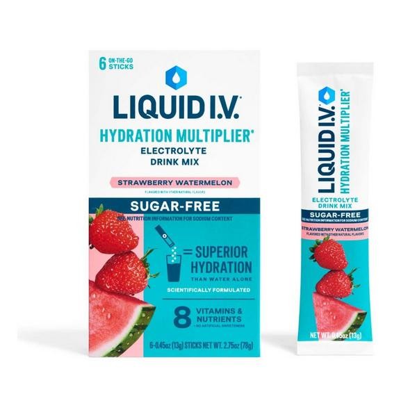Liquid I.V. Hydration Multiplier Electrolyte Drink Mix, Sugar-Free, Strawberry Watermelon, 6 Ct | CVS