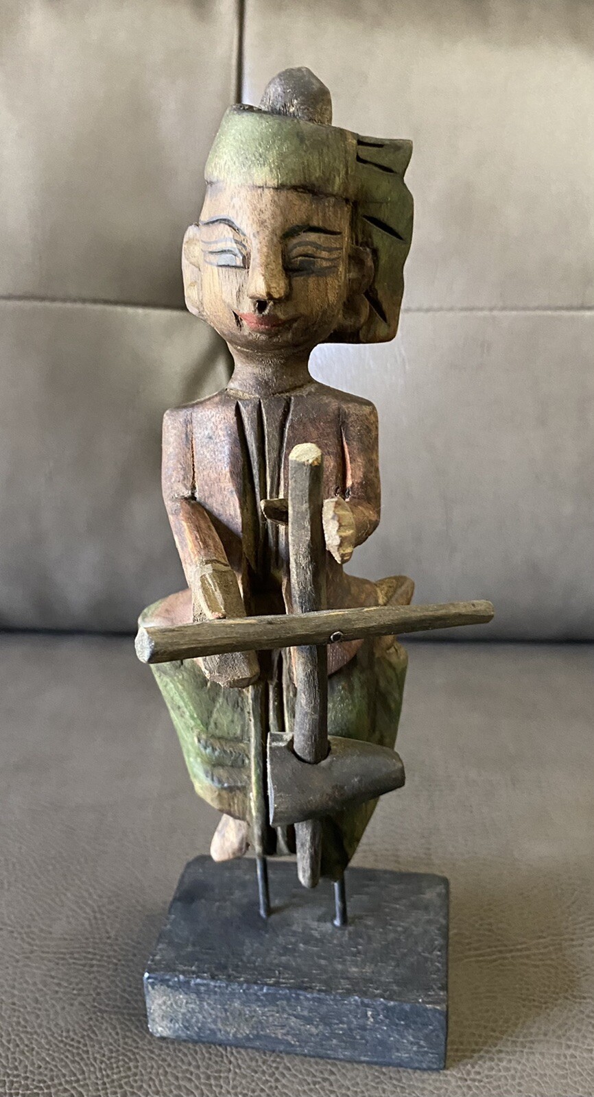 Vintage Carved Wooden Musician Made in Thailand  8 1/2 Inches