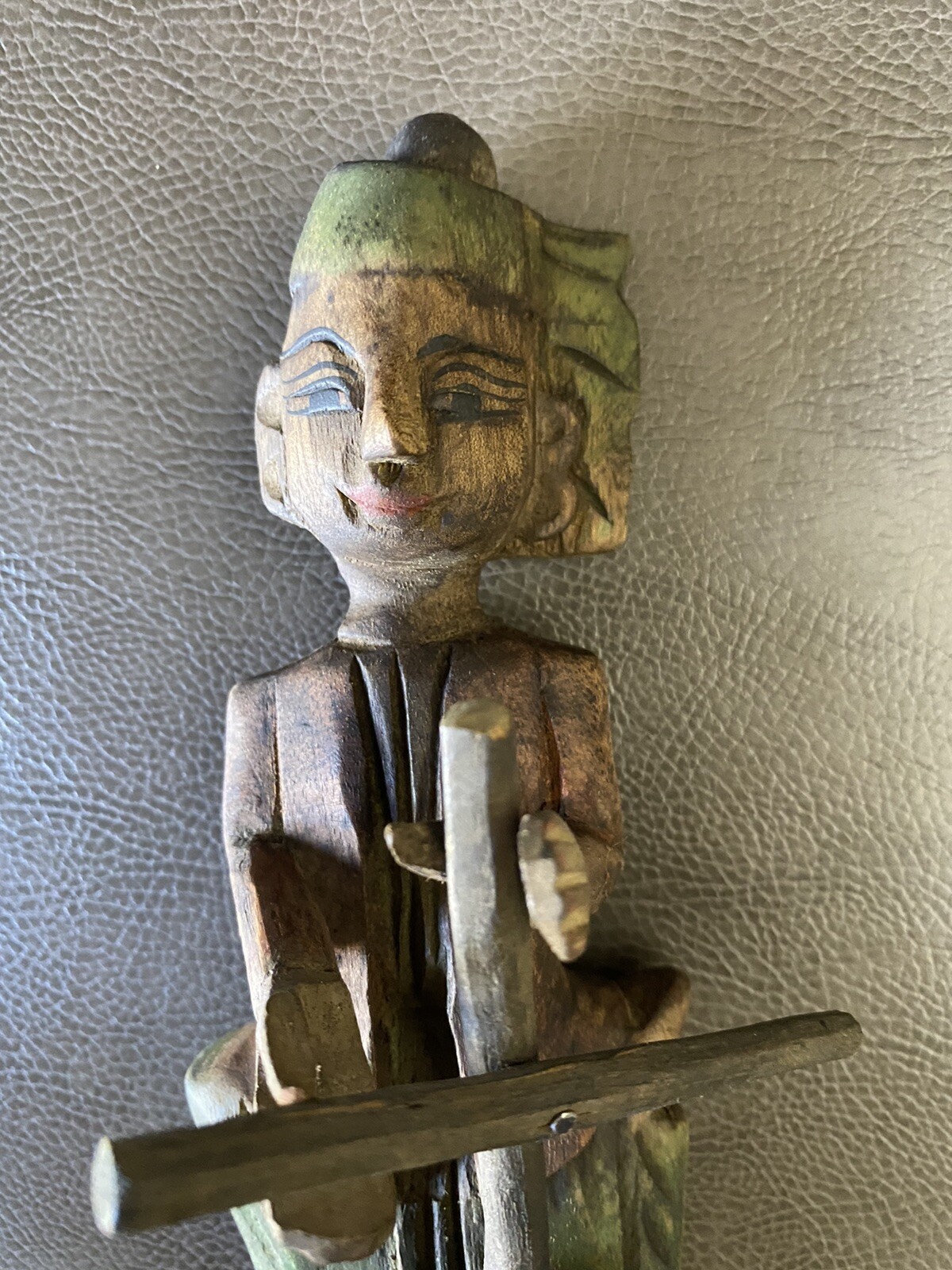 Vintage Carved Wooden Musician Made in Thailand  8 1/2 Inches thumbnail