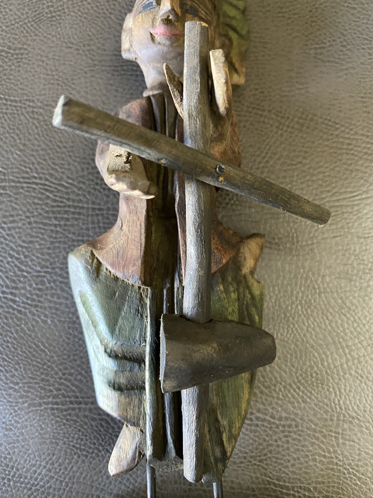 Vintage Carved Wooden Musician Made in Thailand  8 1/2 Inches thumbnail