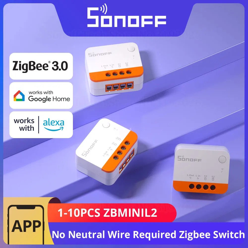 SONOFF ZBMINI L2 Zigbee Smart Switch No Neutral Wire Required 1-Gang Two-Way Control Via EWeLink APP Support Alexa Google Alice