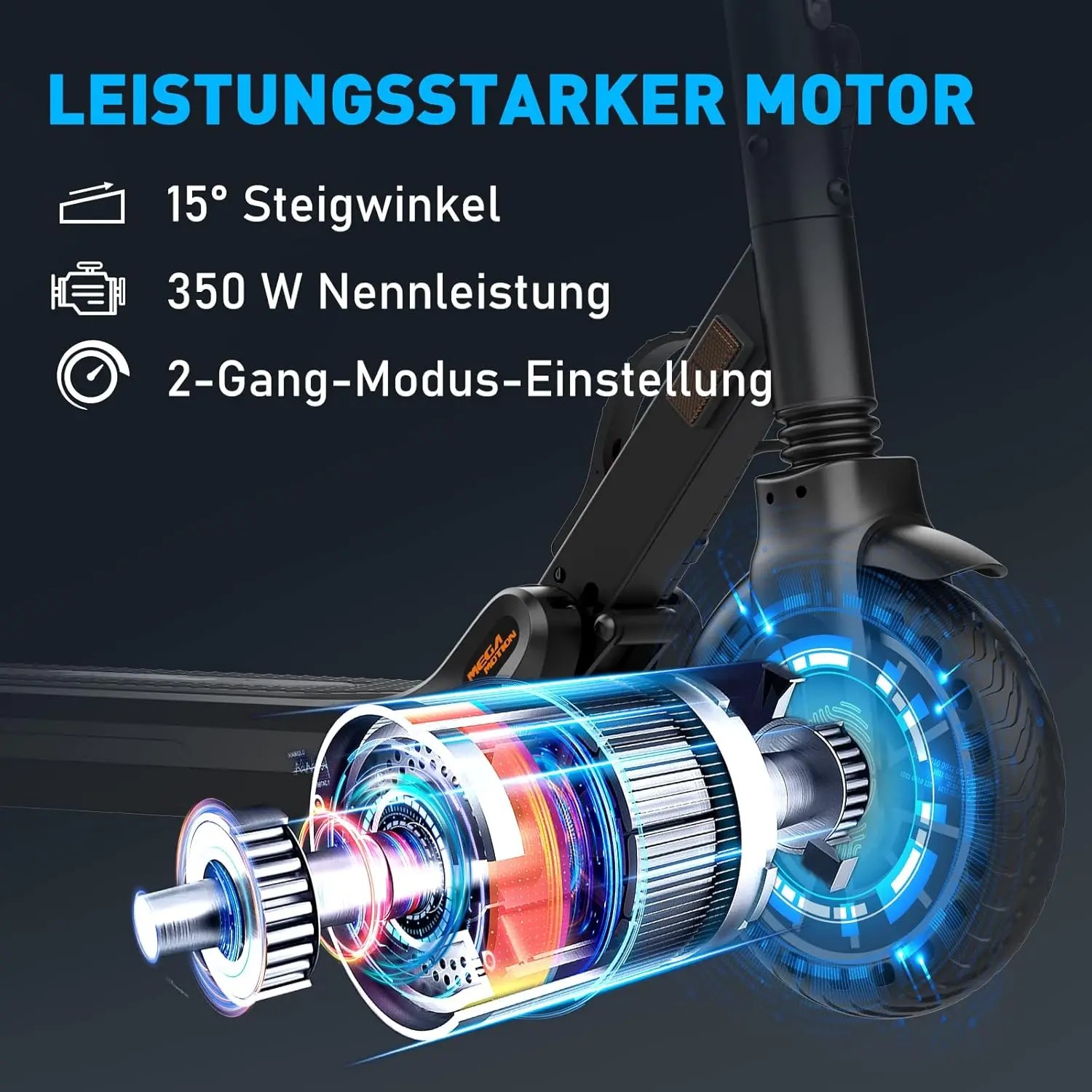 MEGA MOTION Faltbarer Elektroroller Mit App, 350-W-Motor, 30–35 Km Reichweite, 19 Km/h, 8,5-Zoll-Wabenreifen, ABS-Qualifikation thumbnail