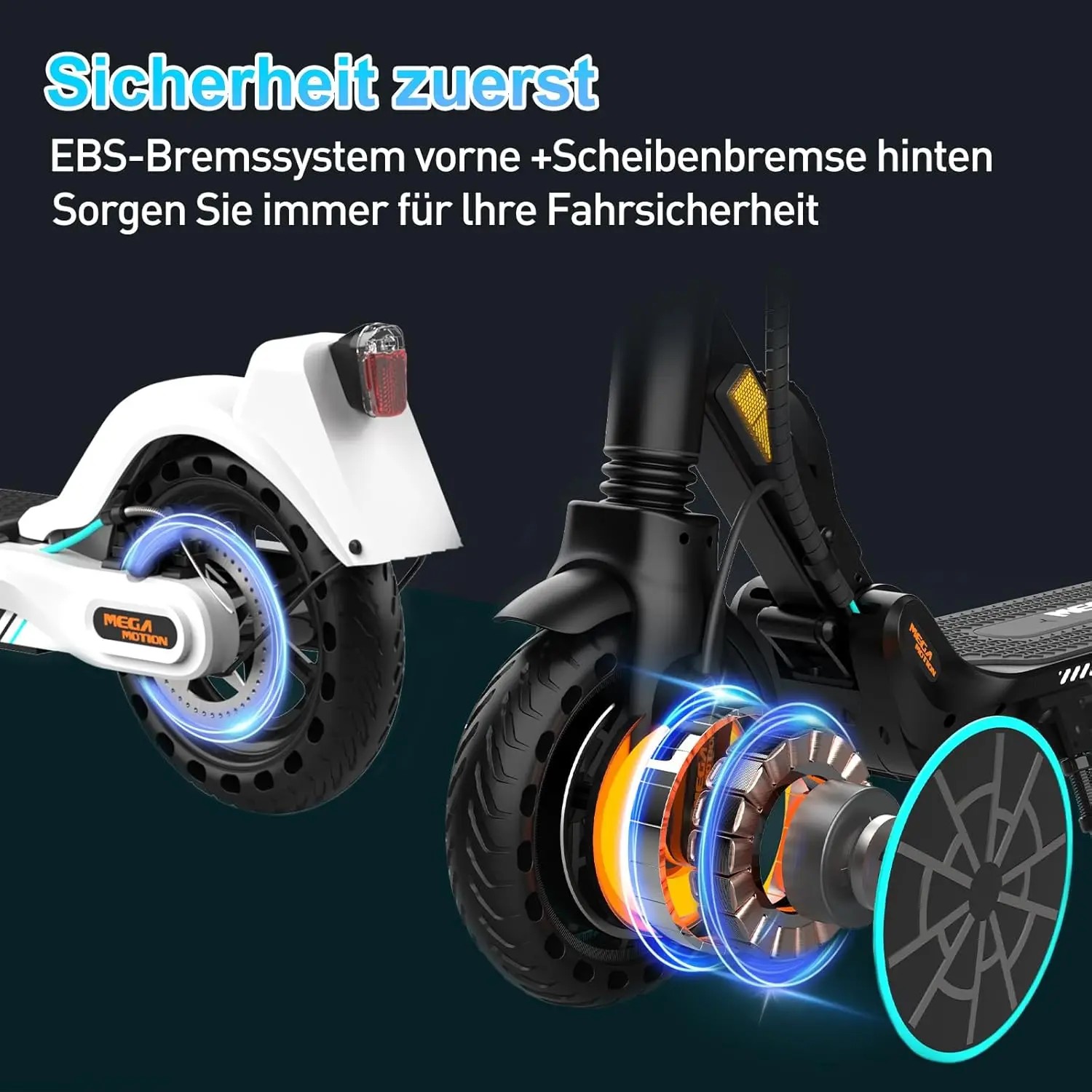 MEGA MOTION Faltbarer Elektroroller Mit App, 350-W-Motor, 30–35 Km Reichweite, 19 Km/h, 8,5-Zoll-Wabenreifen, ABS-Qualifikation thumbnail
