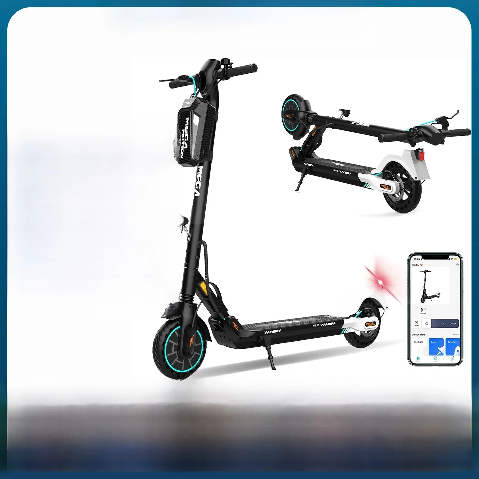 MEGA MOTION Faltbarer Elektroroller Mit App, 350-W-Motor, 30–35 Km Reichweite, 19 Km/h, 8,5-Zoll-Wabenreifen, ABS-Qualifikation thumbnail