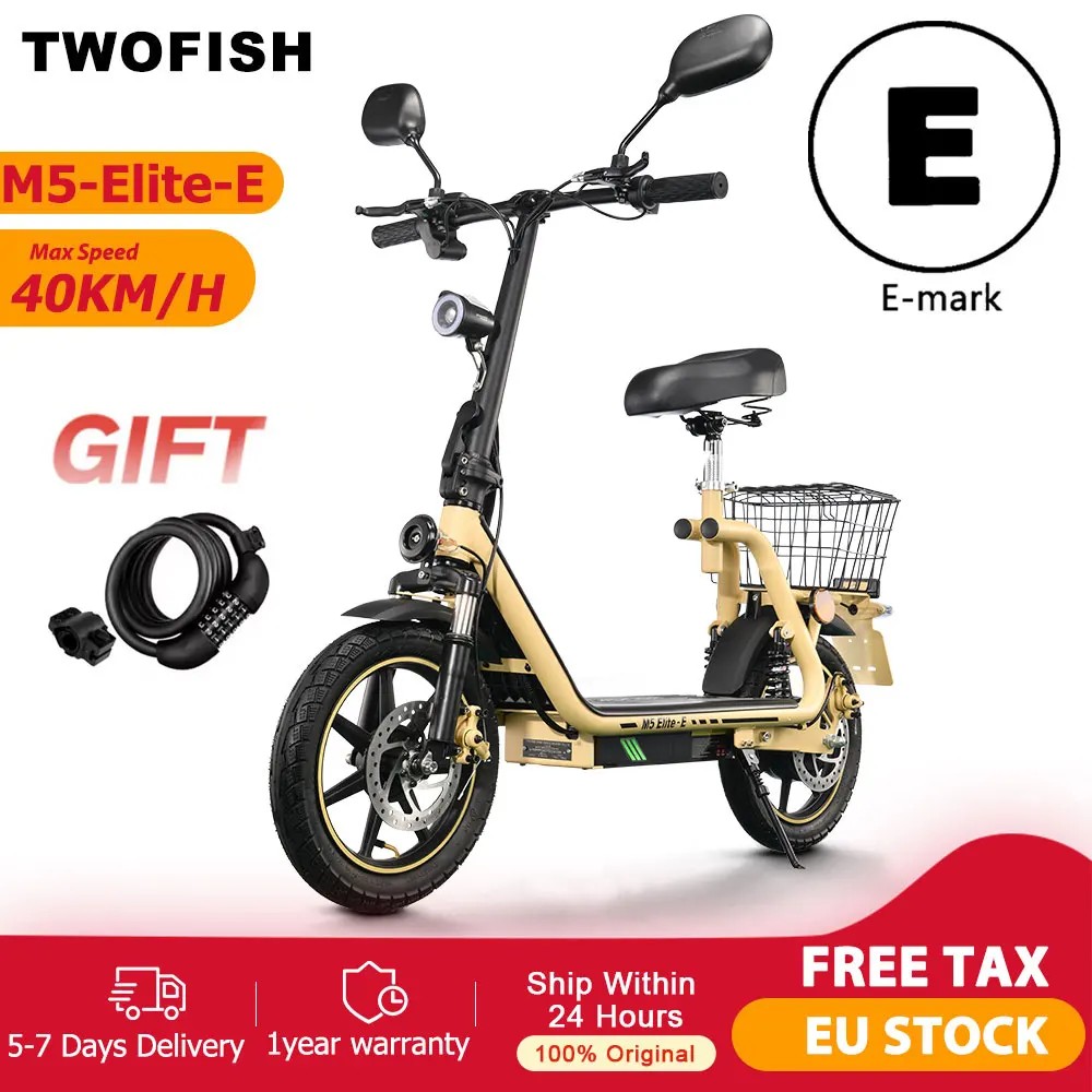 TWOFISH M5-Elite-E Elektroroller Mit Road Legal (EWG), 48 V 13 Ah Akku, 30 Km Reichweite, 14 Zoll Reifen, Stoßdämpfungs-E-Scooter