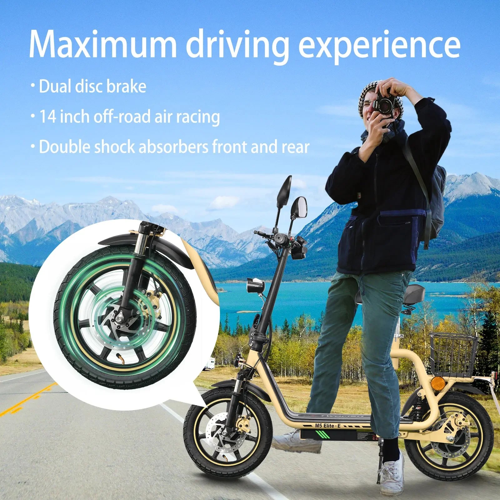 TWOFISH M5-Elite-E Elektroroller Mit Road Legal (EWG), 48 V 13 Ah Akku, 30 Km Reichweite, 14 Zoll Reifen, Stoßdämpfungs-E-Scooter thumbnail